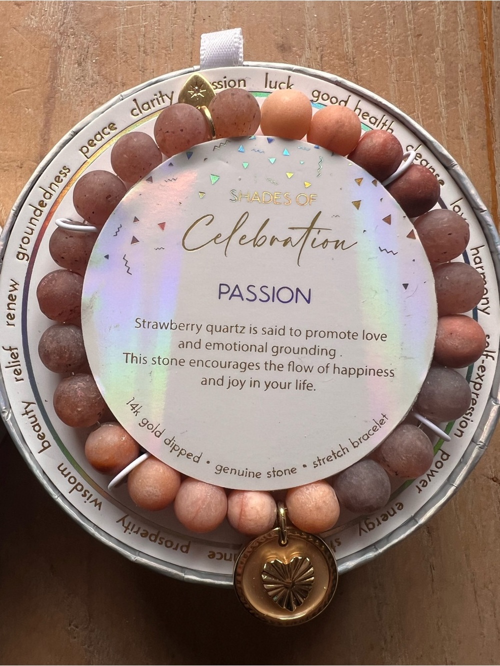 Target Strawberry Quartz Beaded Bracelet in Peach and Rose with Gold Charm